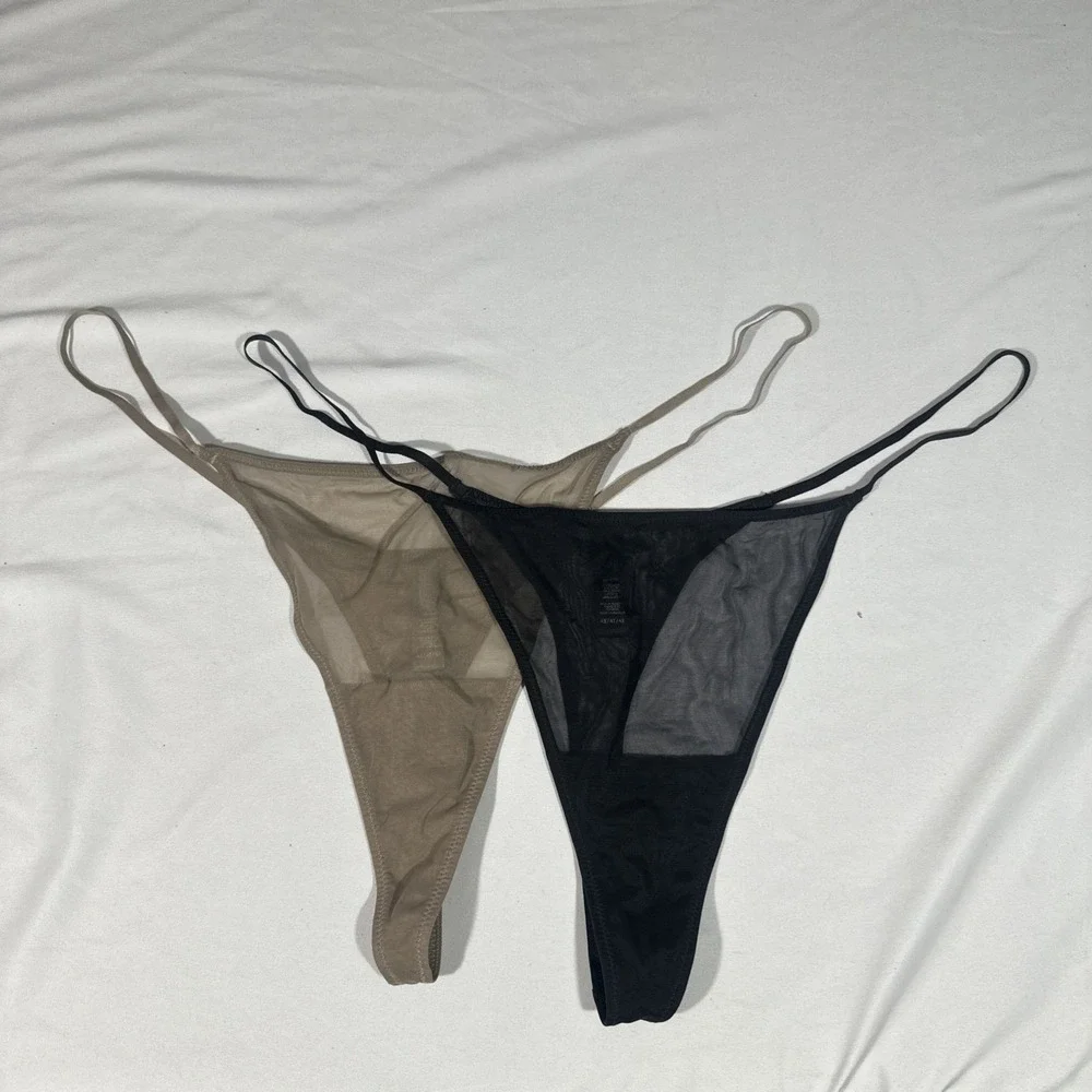 NEW $40 SKIMS [ 2PC 4X ]‎ ULTRA FINE MESH STRING Thong in Black + Truffle T2040